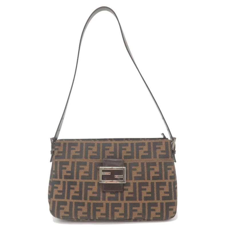 Affordable luxury bags FENDI Zucca Canvas Leather Shoulder Bag Brown Black 26566