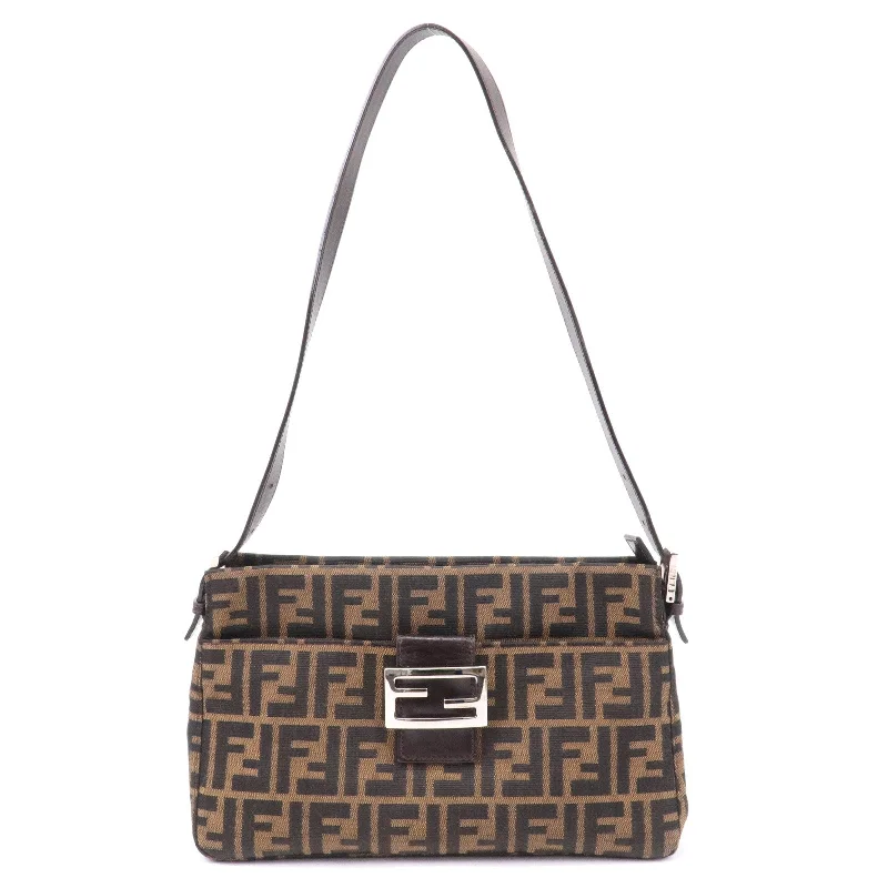 Designer bags with detachable strapsFENDI Zucca Canvas Leather Shoulder Bag Brown Black 26566