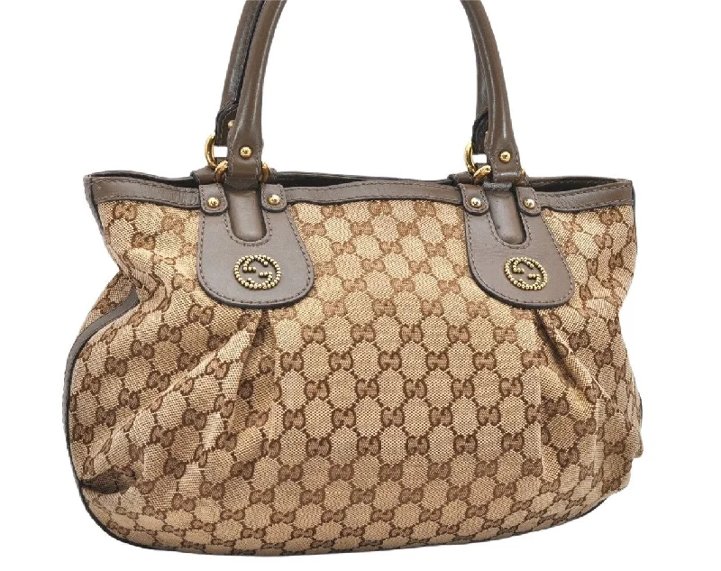 Vintage-inspired handbagsAuthentic GUCCI Scarlett Tote Hand Bag GG Canvas Leather 269953 Brown 2697K