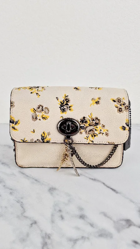 Best bags for business tripsCoach Bowery Crossbody With Rebel Charm, Mixed Star Rivets & Yellow Floral Print - Chalk Pebble Leather & Gunmetal Hardware - Coach 59491