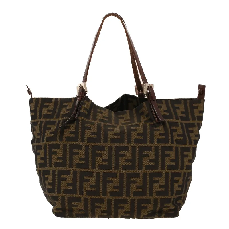 Designer bags with detachable strapsFENDI Zucca Canvas Hand Bag Black Brown 2220-26635-98 Auth rd5177