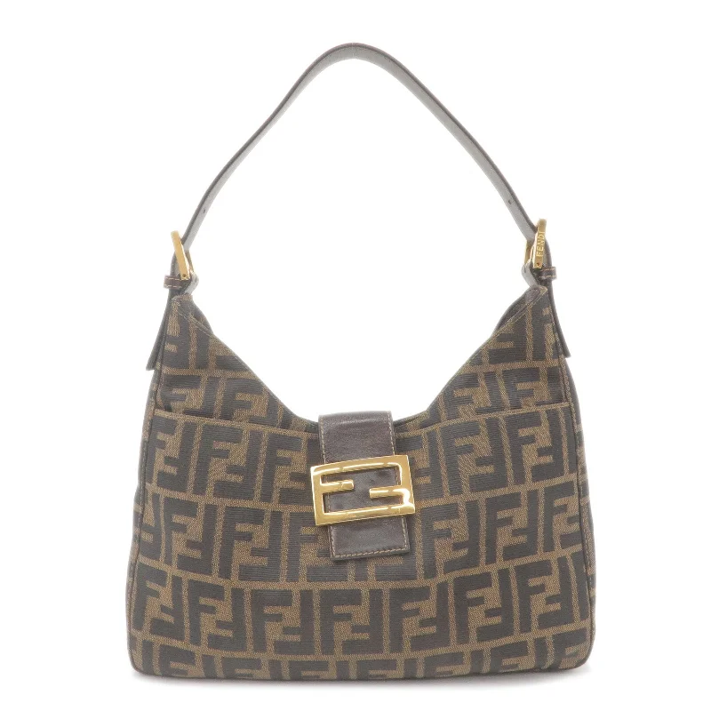 Designer bags with detachable strapsFENDI Zucca Canvas Leather Shoulder Bag Brown Black 26569