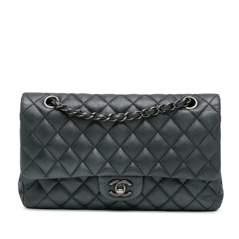 High-quality leather messenger bagsSilver Chanel Medium Classic Lambskin Double Flap Shoulder Bag