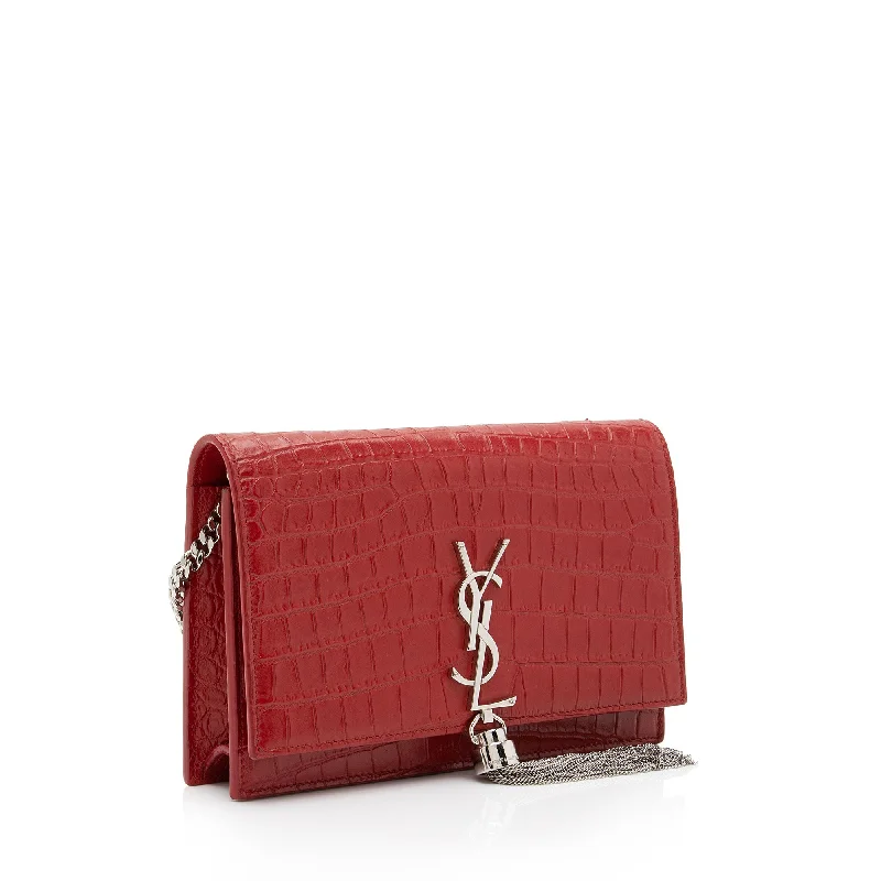 Designer bags for womenSaint Laurent Croc Embossed Leather Monogram Kate Tassel Chain Wallet AKAj5y