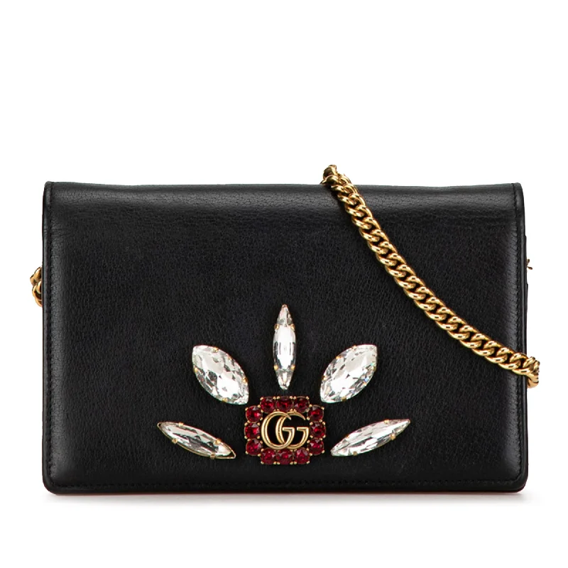 Compact crossbody bags for travelBlack Gucci GG Marmont Embellished Wallet On Chain Crossbody Bag