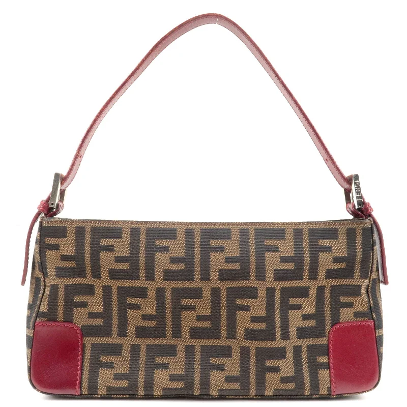 Designer bags with detachable strapsFENDI Zucca Canvas Leather Shoulder Bag Brown Bordeaux 8BR207