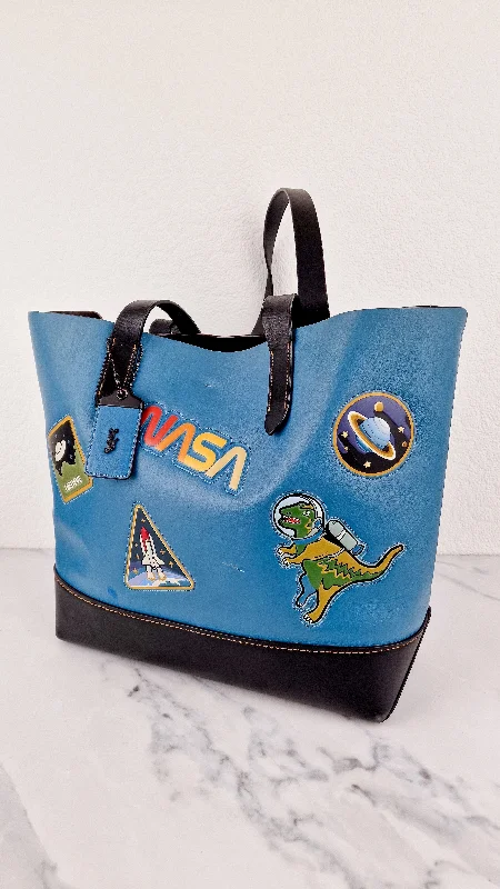 Durable leather bags for daily useRARE Coach 1941 Gotham Tote with Space Patches Nasa Bag With Space Rexy in Blue & Black Leather Colorblock - Coach 11487