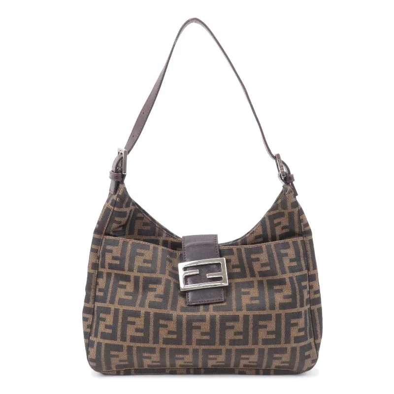 Eco-friendly tote bags for shoppingFENDI Zucca Canvas Leather Shoulder Bag Brown Black 26569