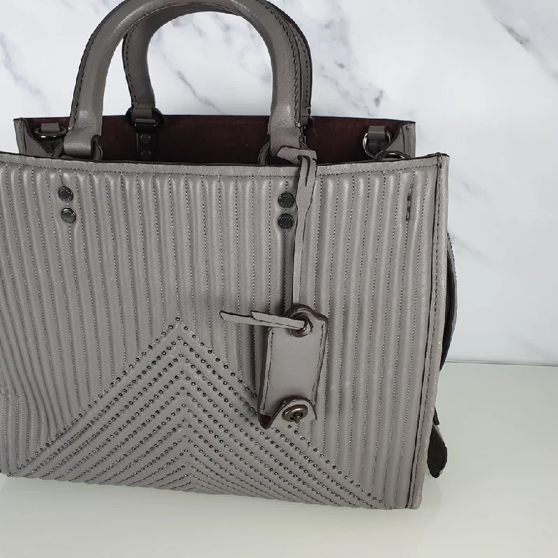 Designer bags with detachable strapsCoach 1941 Rogue 31 Heather Grey Nappa Leather With Quilting & Rivets Chevrons Satchel Bag