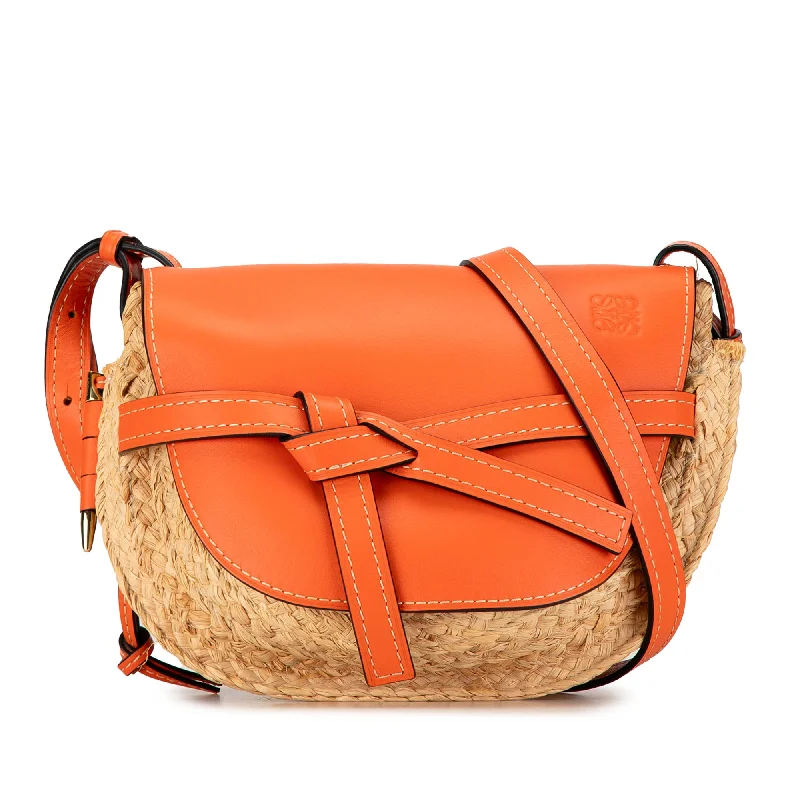 Trendy bucket bags for summerOrange LOEWE Small Raffia Gate Crossbody