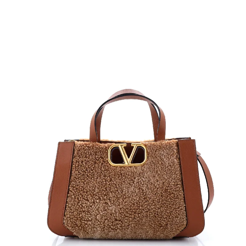 Luxury bags with chain strapsVLogo Shopper Tote Shearling and Leather Mini