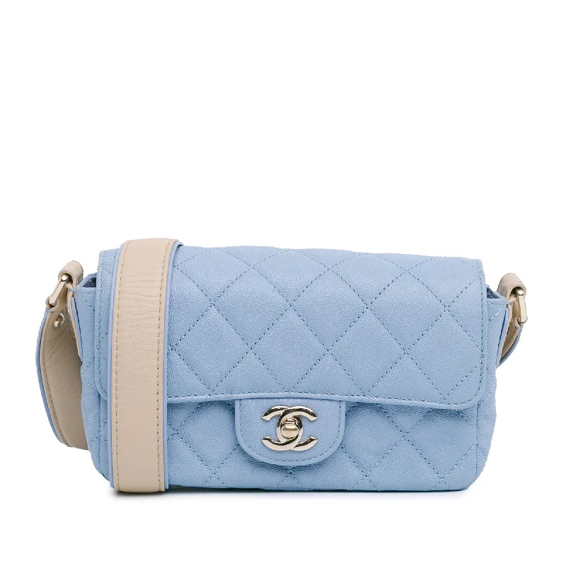 Eco-friendly tote bags for shoppingBlue Chanel CC Quilted Caviar Single Flap Crossbody Bag