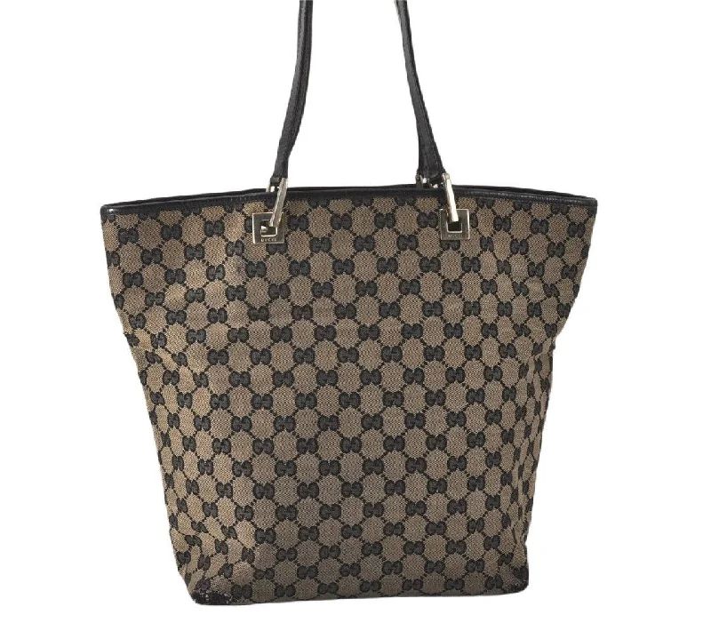 Designer bags with top handlesAuthentic GUCCI Vintage Shoulder Tote Bag GG Canvas Leather 0021098 Black 4192K