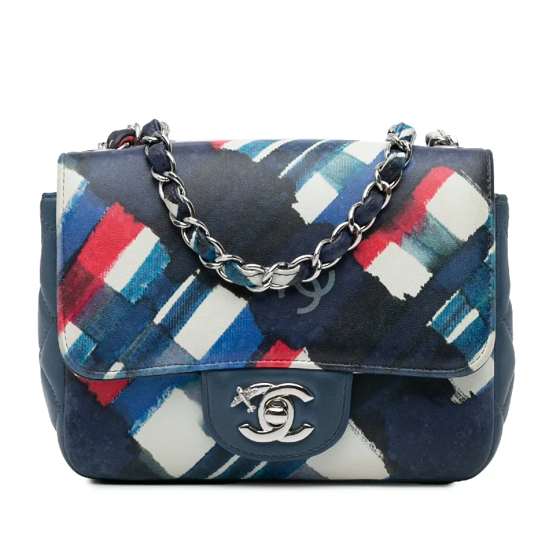 Designer bags with detachable strapsBlue Chanel Mini Square Classic Printed Lambskin Airlines Flap Crossbody Bag