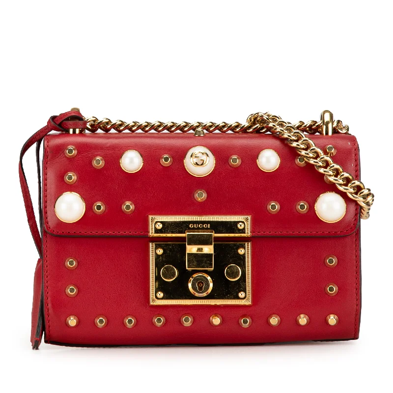 Best tote bags for workRed Gucci Small Pearl Studded Leather Padlock Crossbody