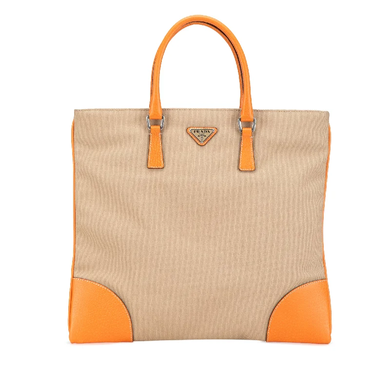 Sustainable fashion bagsTan Prada Cinghiale Trimmed Canapa Tote