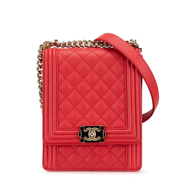 Designer bags with top handlesRed Chanel Quilted Caviar North South Boy Flap Crossbody Bag