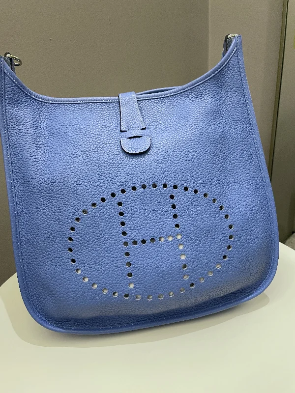 Minimalist leather handbagsHermes Evelyne GM Blue Paradise Clemence