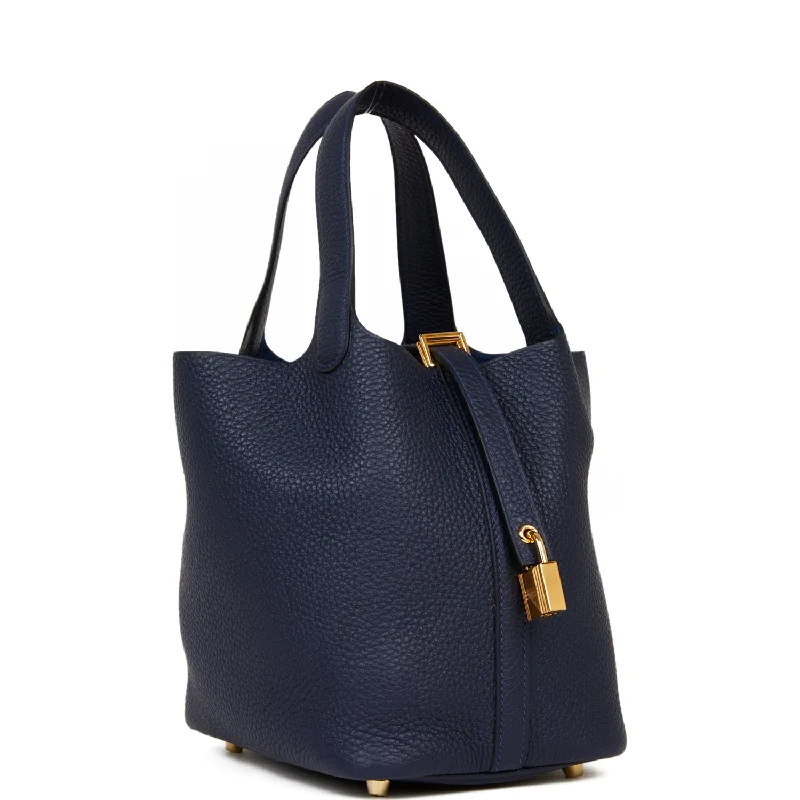 Best tote bags for workHermes Picotin Lock 18 Bleu Nuit Clemence Gold Hardware