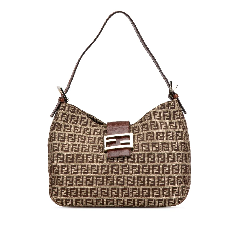 Designer bags with gold hardwareBrown Fendi Zucchino Canvas Shoulder Bag