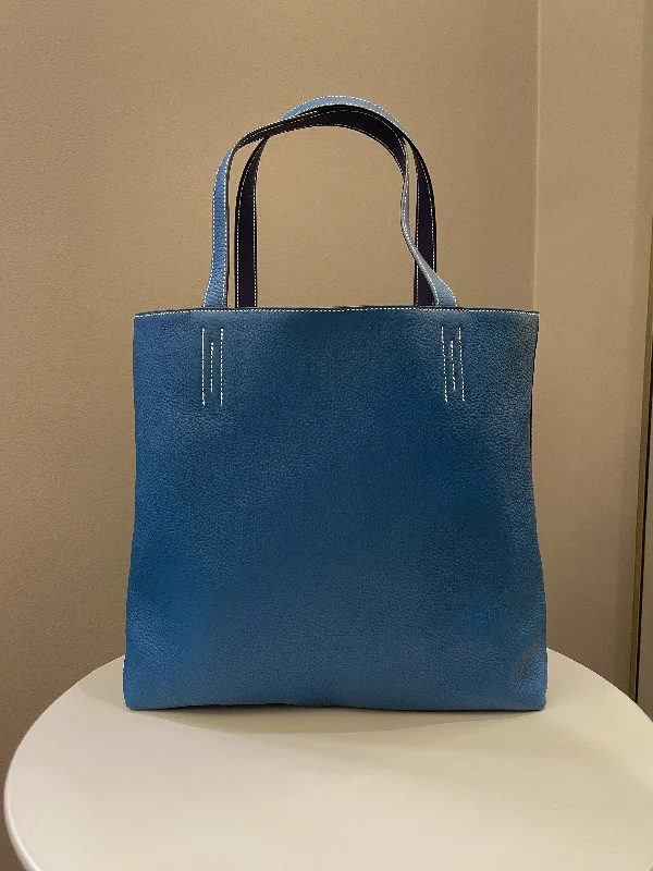 Trendy bucket bags for summerHermes Double Sens Tote 45 Blue Sapphire / Blue Paradise Clemence