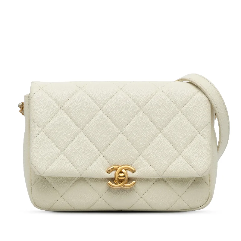 Best bags for weekend getawaysWhite Chanel Small Quilted Caviar Chain Melody Flap Crossbody Bag