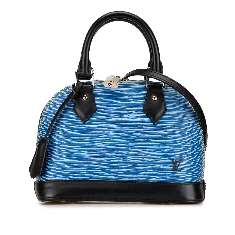 Trendy bucket bags for summerBlue Louis Vuitton Epi Denim Alma BB Satchel