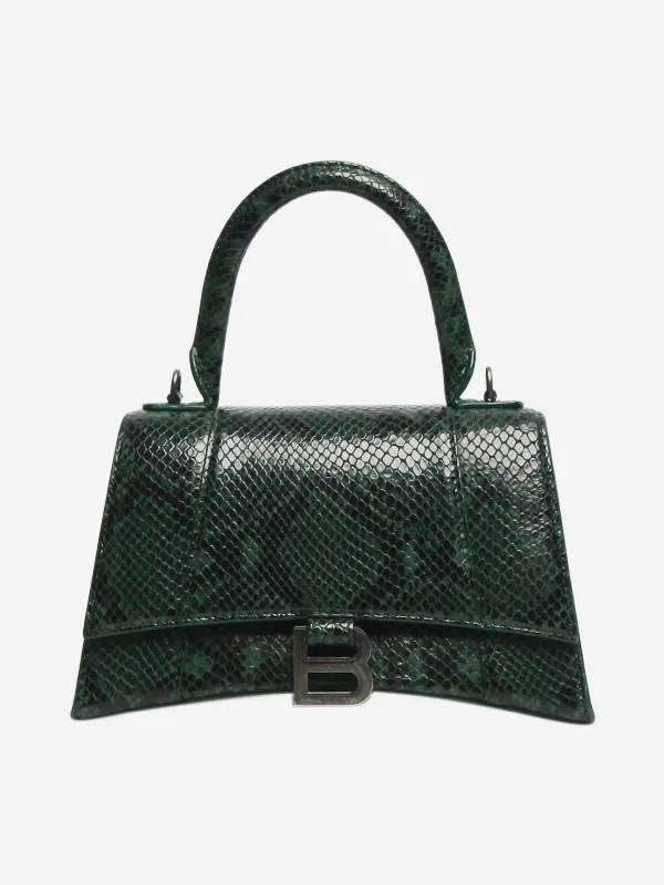 Customizable monogram bagsDark green and black small Hourglass snakeskin bag