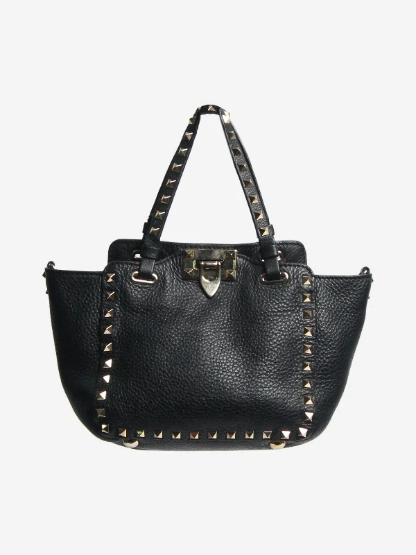 Water-resistant travel backpacksBlack mini Rockstud leather tote bag