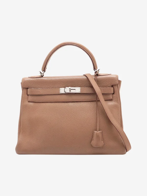 High-end designer bags for menBrown Kelly vintage 2003 32 Retourne Taurillon Clemence Tabac leather bag