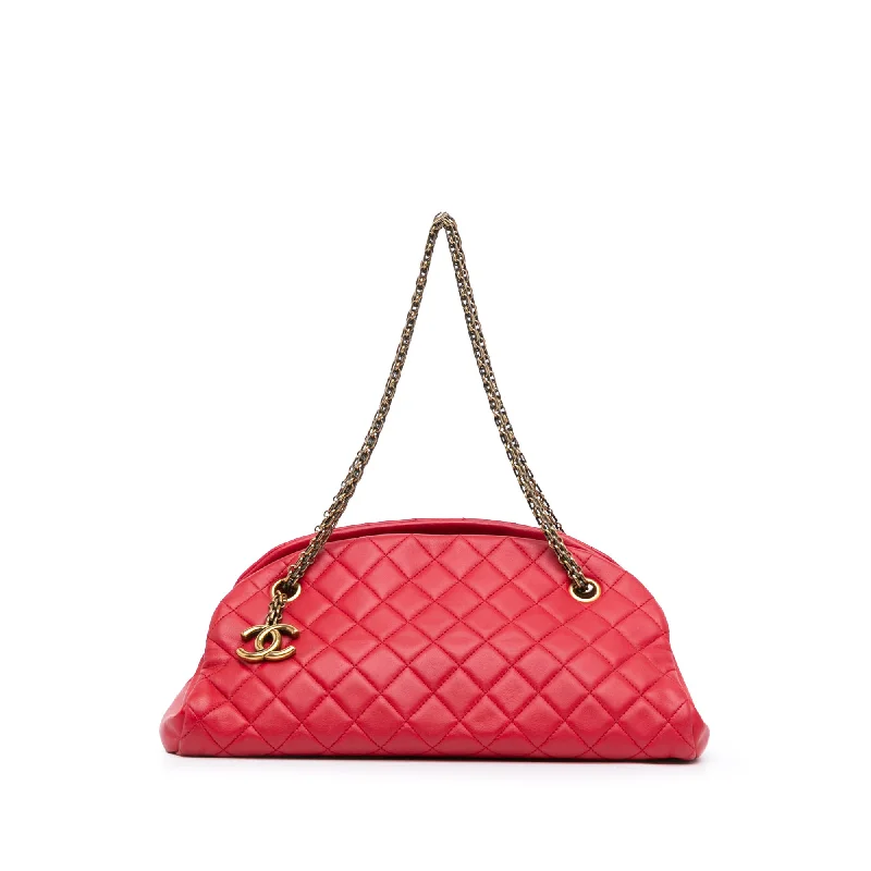 Designer bags with gold hardwareRed Chanel Medium Lambskin Just Mademoiselle Shoulder Bag