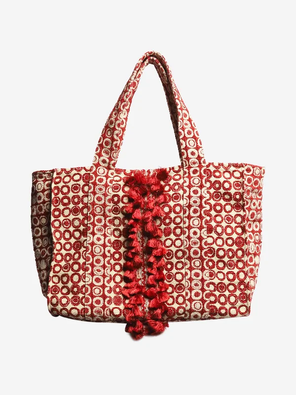 Best-selling designer bags 2025Red and beige jacquard tote bag