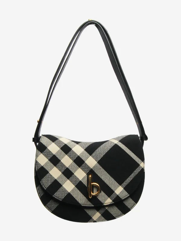 Affordable luxury bags Black jacquard-woven check shoulder bag