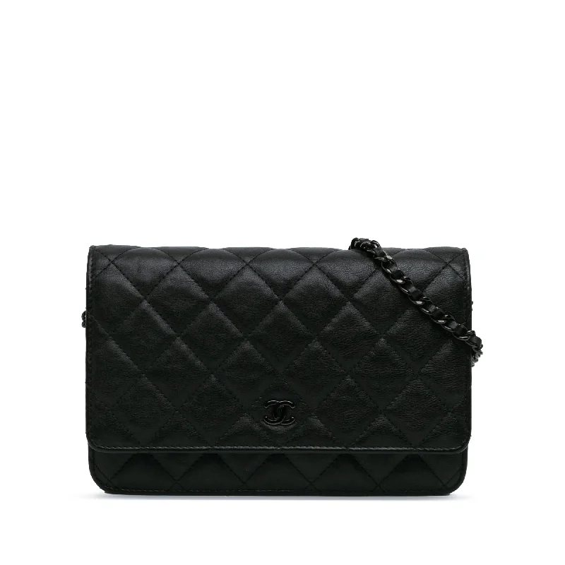 Best-selling designer bags 2025Black Chanel Quilted Crumpled Calfskin So Black Wallet On Chain Crossbody Bag