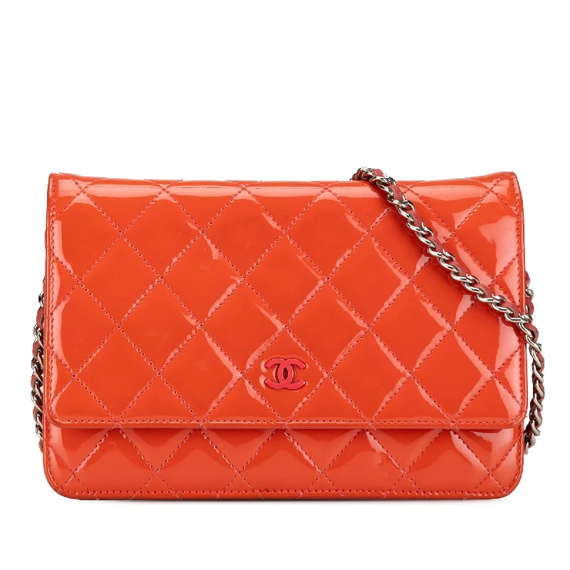 Elegant clutch bags for weddingsOrange Chanel Quilted Patent Wallet On Chain Crossbody Bag