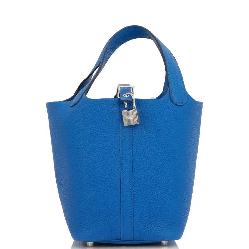 Luxury bags with exotic skinsHermes Picotin Lock 18 Bleu France Clemence Palladium Hardware