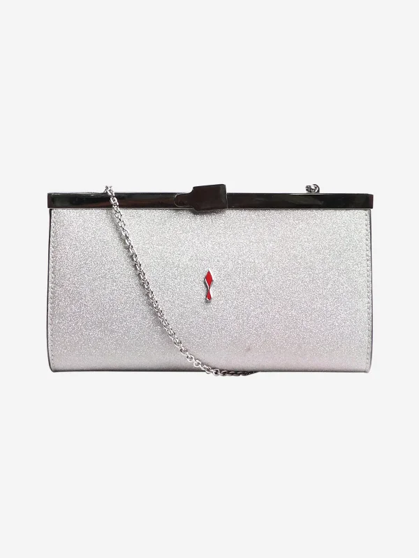 Affordable leather bagsSilver glitter palmette clutch