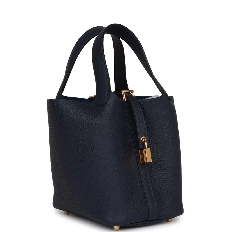 Crossbody bags for everyday useHermes Picotin Lock 18 Bleu Nuit Clemence Gold Hardware