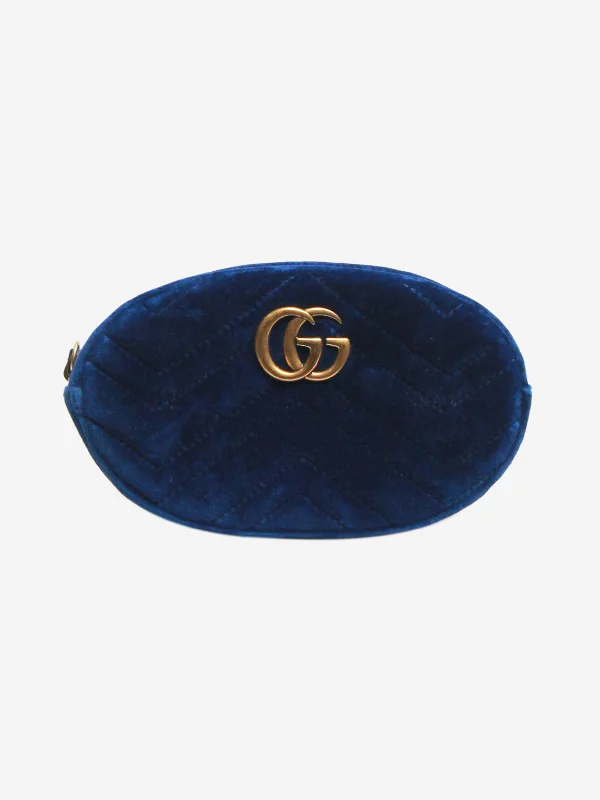 Luxury bags with exotic skinsBlue velvet Marmont GG belt bag