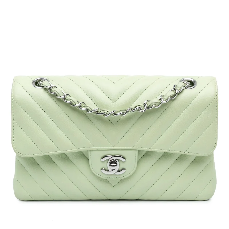 Affordable leather bagsGreen Chanel Small Classic Chevron Lambskin Double Flap Shoulder Bag