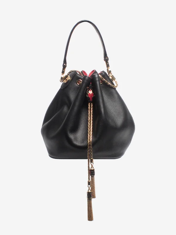 Trendy transparent PVC bagsBlack Serpenti forever bucket bag