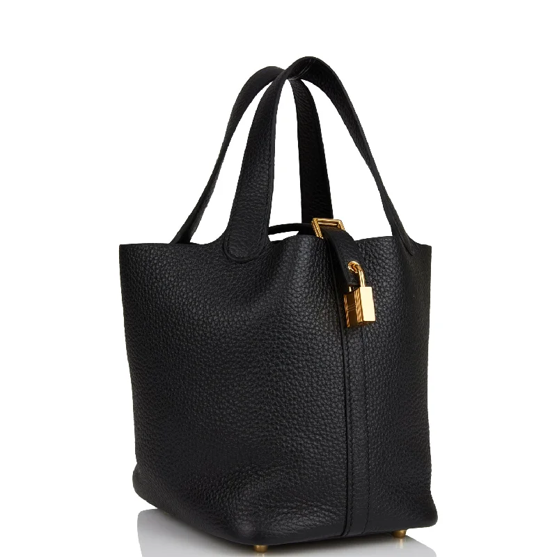 Eco-friendly tote bags for shoppingHermes Picotin Lock 18 Black Clemence Gold Hardware