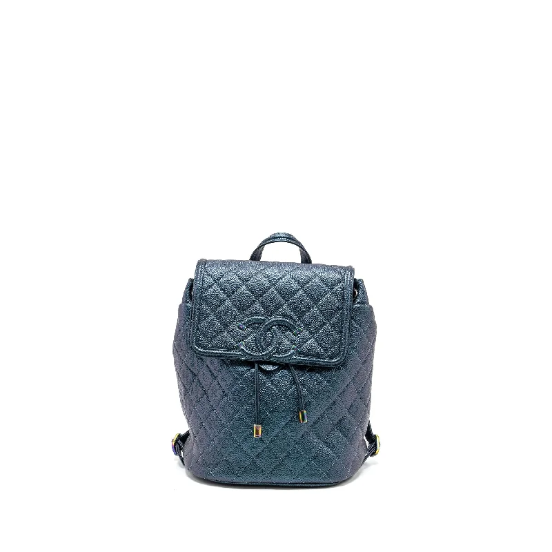 Best bags for weekend getawaysChanel 18b Filigree Backpack Caviar Iridescent Dark Turquoise Multicolour Hardware