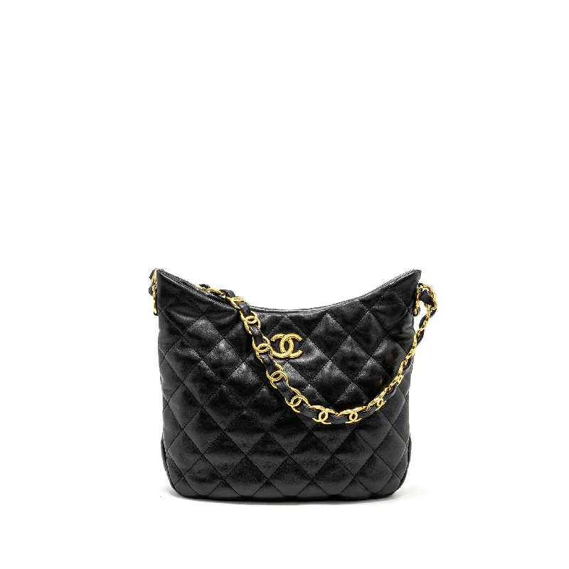 Affordable luxury bags Chanel 22K Hobo Shoulder Bag Lambskin Black GHW (Microchip)