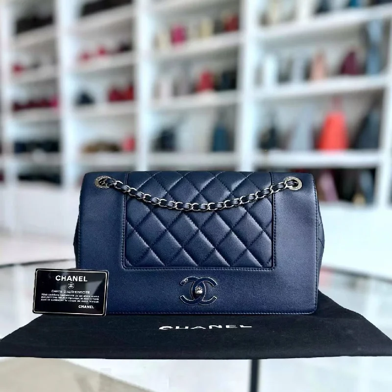 Crossbody bags for everyday useMademoiselle Medium Seasonal Double Flap Calfskin Quilted Dark Navy Blue Series 23