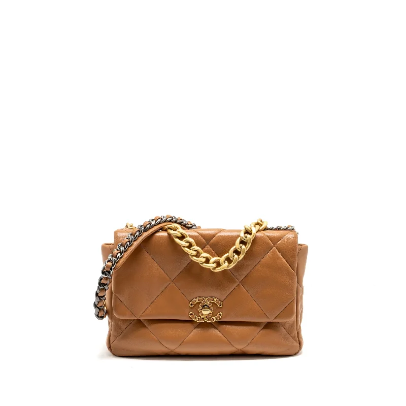 High-end designer bags for menChanel Large 19 Bag 30cm Lambskin Caramel Multicolour Hardware (Microchip)