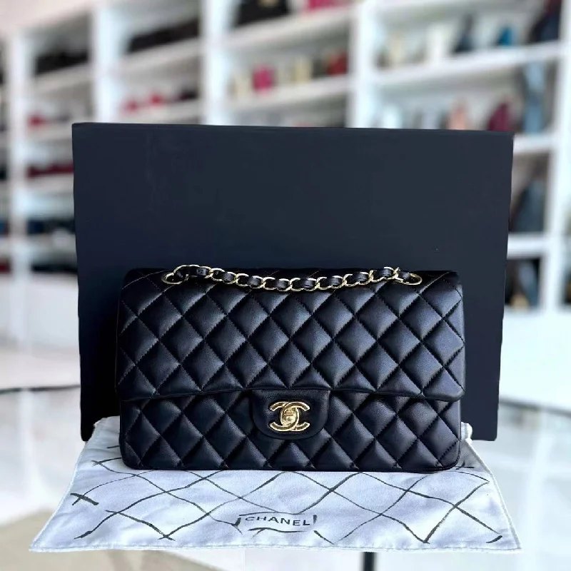 High-end designer bags for menDouble Flap Quilted Lambskin Black Golden Hardware Series 19