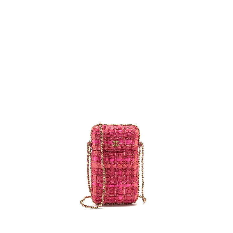 High-end designer bags for menChanel Vertical Phone Case tweed pink GHW