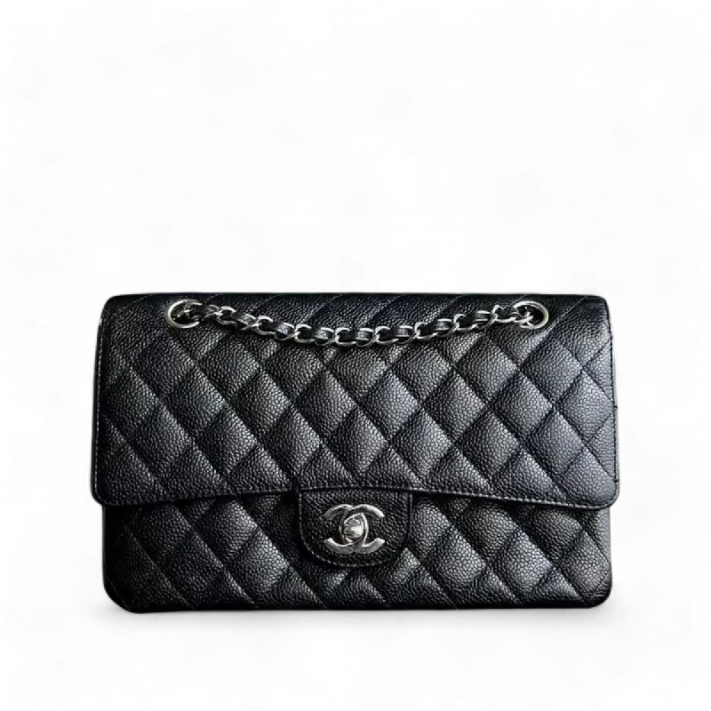 Affordable luxury bags Chanel Classic Flap Medium - 25CM Caviar Quilted Calfskin Black SHW No 14