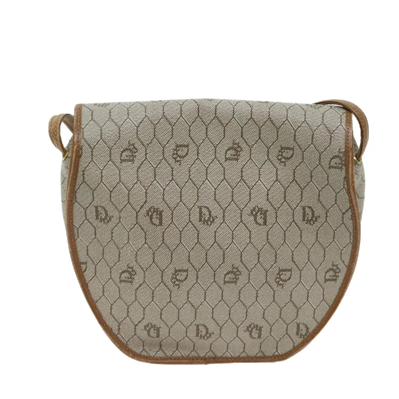 Elegant clutch bags for weddingsCHRISTIAN DIOR Honeycomb Canvas Shoulder Bag PVC Leather Beige Auth 70811